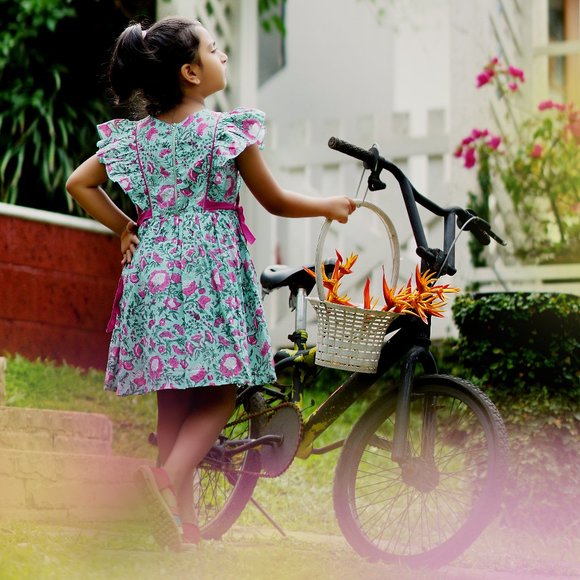 (New) Green and Pink Spring/Summer 100% Cotton Dress - Picture 2 of 4